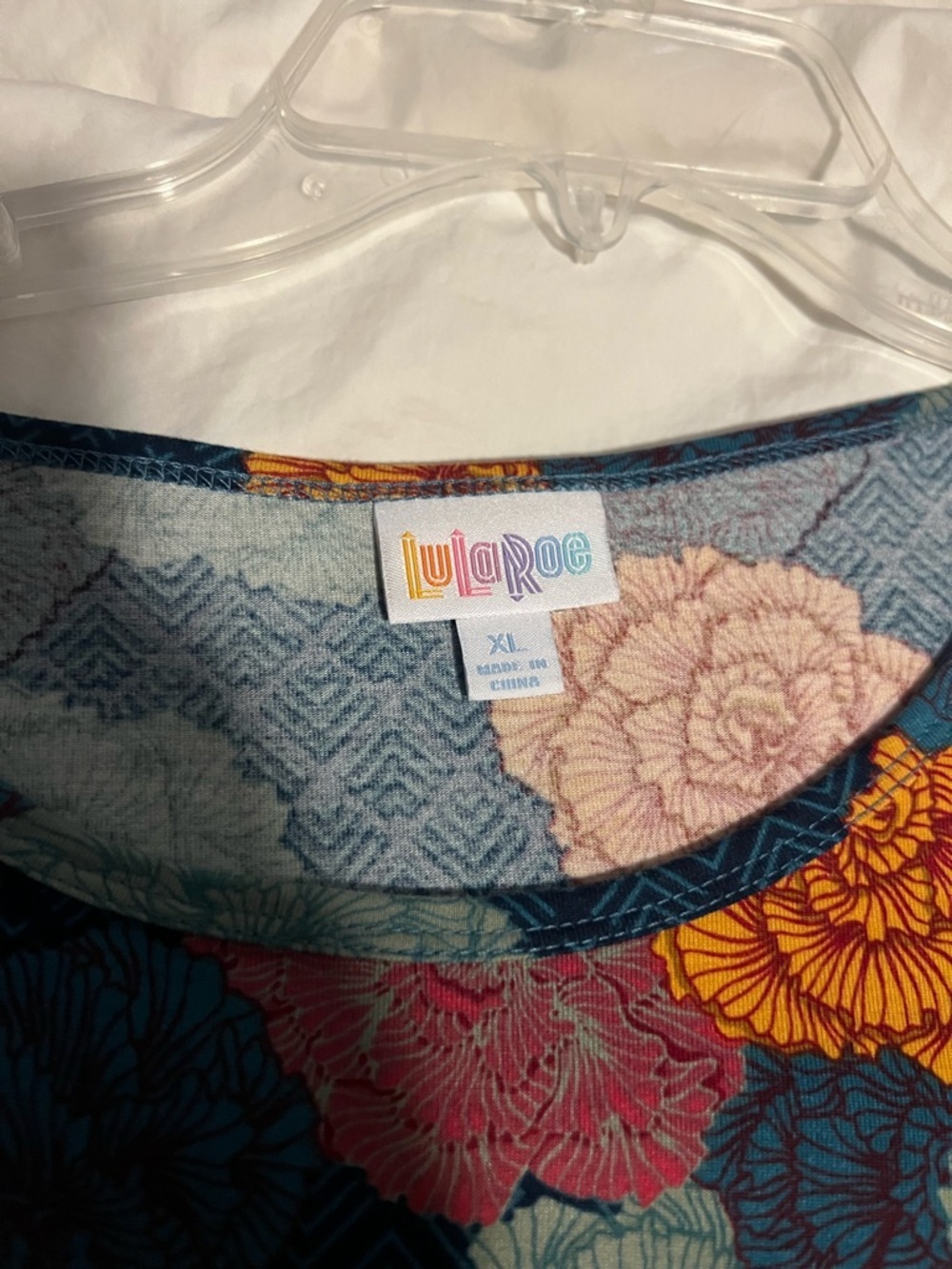 LuLaRoe IRMA Navy Tunic with Pink, Mustard & Teal Floral Print - Picture 2 of 6